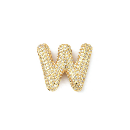 Front view of the Gold Slider Rhinestone Bubble Initial Letter | Alphabet Charm | Letter W