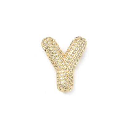 Front view of the Gold Slider Rhinestone Bubble Initial Letter | Alphabet Charm | Letter Y
