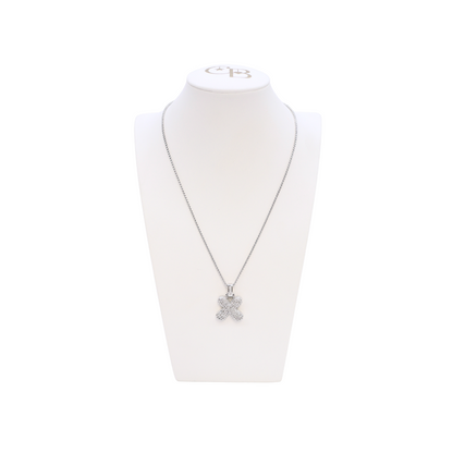 Front view of the Silver Rhinestone Bubble Letter Necklace | Letter X