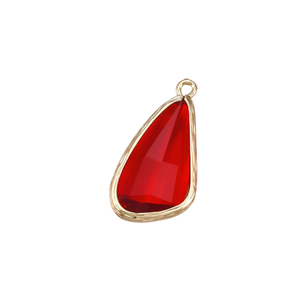 Transparent view of the Gold Faceted Prism Drop Charm | Red