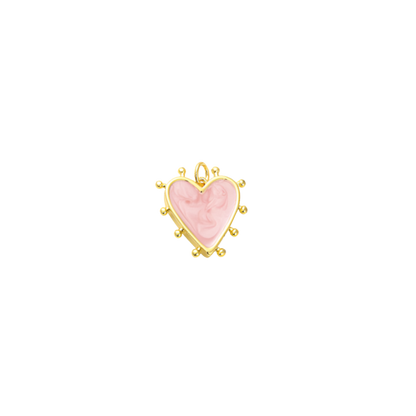 A collection of gold studded heart charms in assorted colors including pink, purple, white, and yellow.