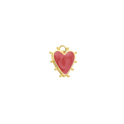 A collection of gold studded heart charms in assorted colors including pink, purple, white, and yellow.