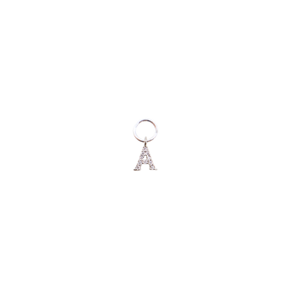 Transparent view of the Silver Micro Pave Clear Cubic Zirconia Letter Charms | Letter A