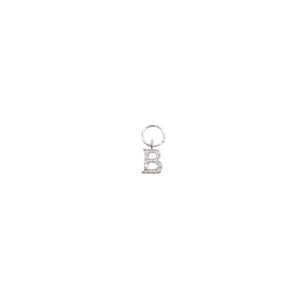 Silver Micro Pave Clear Cubic Zirconia Letter Charms