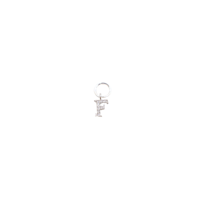 Transparent view of the Silver Micro Pave Clear Cubic Zirconia Letter Charms | Letter F