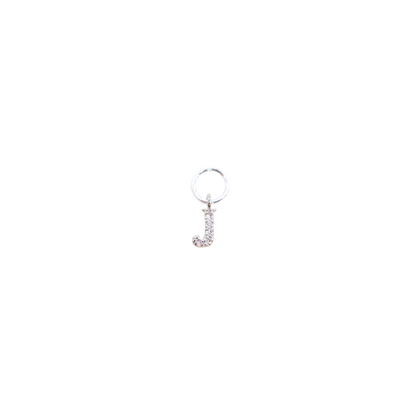 Transparent view of the Silver Micro Pave Clear Cubic Zirconia Letter Charms | Letter J