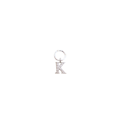 Transparent view of the Silver Micro Pave Clear Cubic Zirconia Letter Charms | Letter K