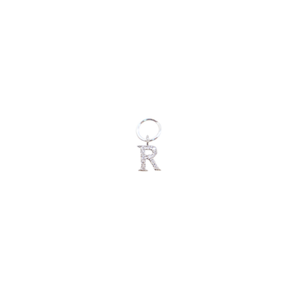 Transparent view of the Silver Micro Pave Clear Cubic Zirconia Letter Charms | Letter R