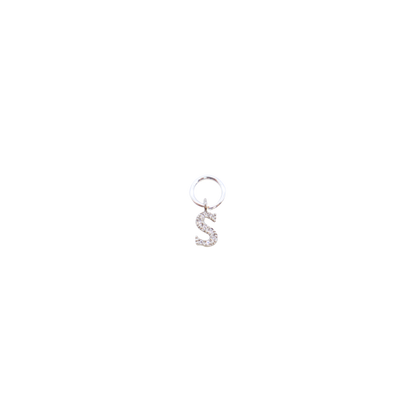 Transparent view of the Silver Micro Pave Clear Cubic Zirconia Letter Charms | Letter S