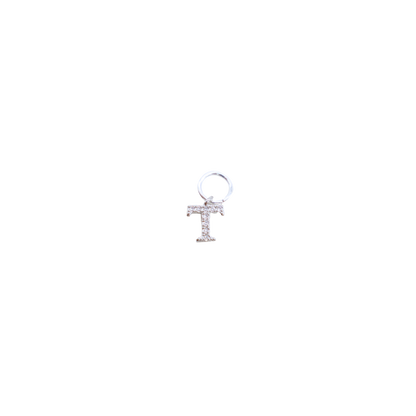 Transparent view of the Silver Micro Pave Clear Cubic Zirconia Letter Charms | Letter T