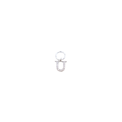 Transparent view of the Silver Micro Pave Clear Cubic Zirconia Letter Charms | Letter U