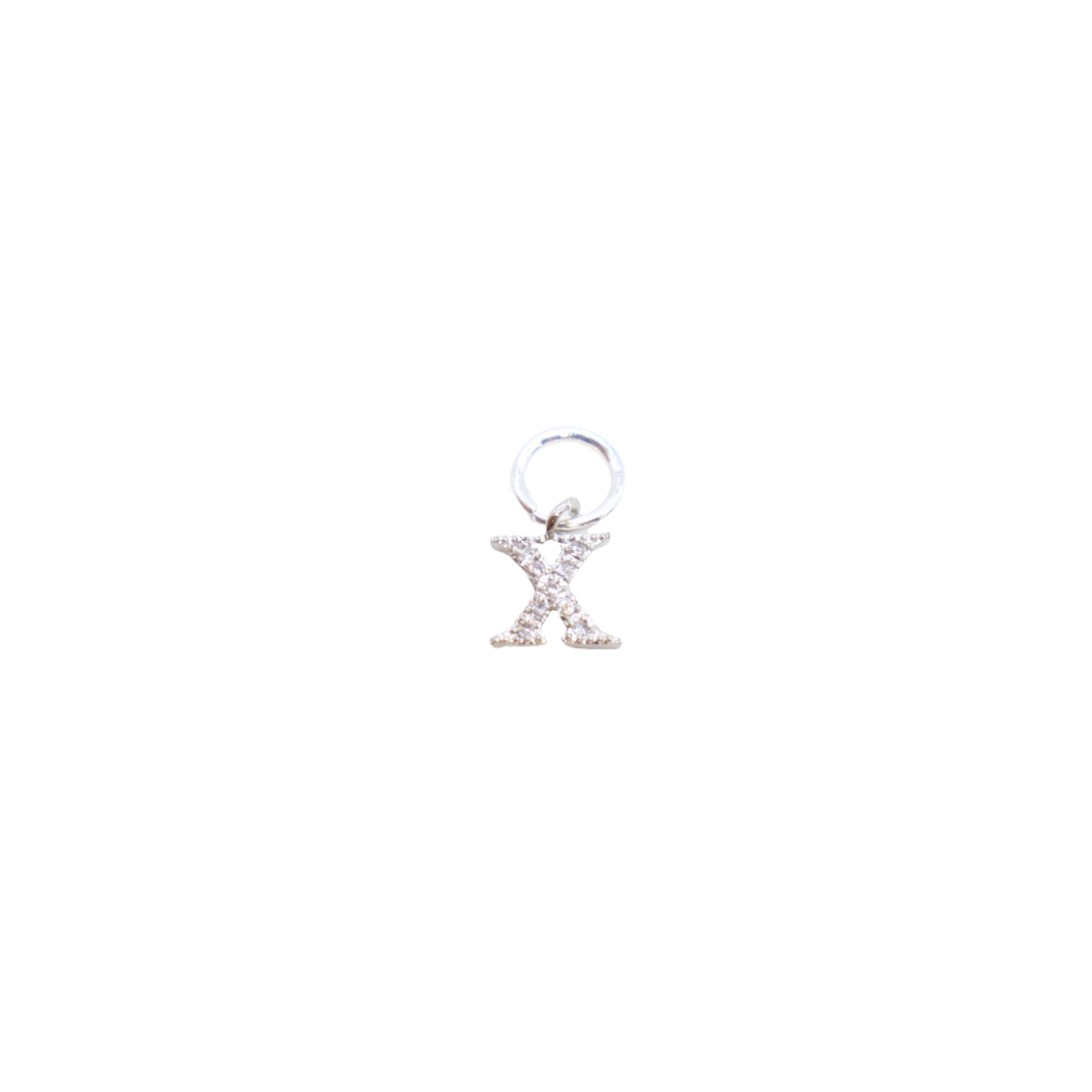 Silver Micro Pave Clear Cubic Zirconia Letter Charms