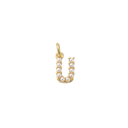 Transparent view of the Gold Large Pearl Initial Letter | Alphabet Charm | Letter U