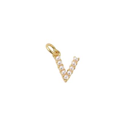 Transparent view of the Gold Large Pearl Initial Letter | Alphabet Charm | Letter V