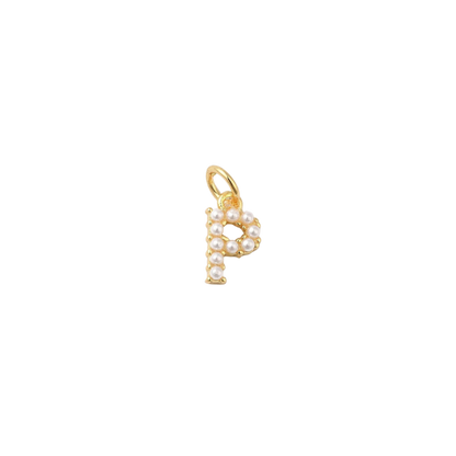Transparent view of the Gold Micro Pearl Initial Letter | Alphabet Charm | P