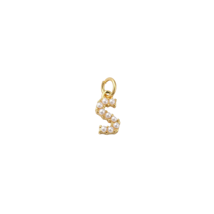 Transparent view of the Gold Micro Pearl Initial Letter | Alphabet Charm | S