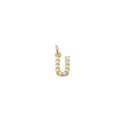Transparent view of the Gold Micro Pearl Initial Letter | Alphabet Charm | U