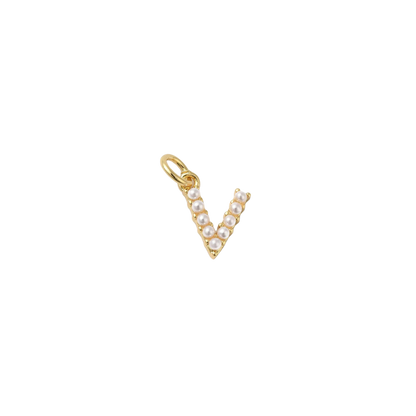 Transparent view of the Gold Micro Pearl Initial Letter | Alphabet Charm | V