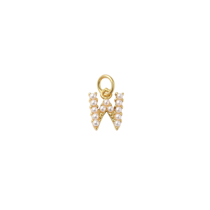 Transparent view of the Gold Micro Pearl Initial Letter | Alphabet Charm | W