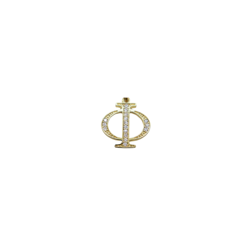 Transparent view of the Gold Cubic Zirconia Greek Life Charms | Phi