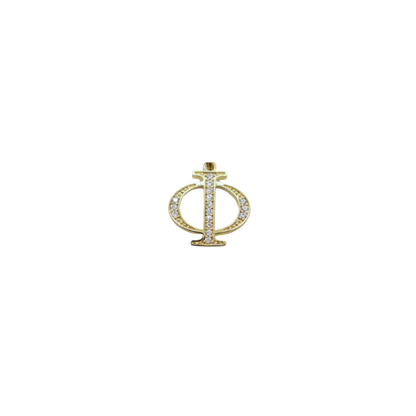 Transparent view of the Gold Cubic Zirconia Greek Life Charms | Phi