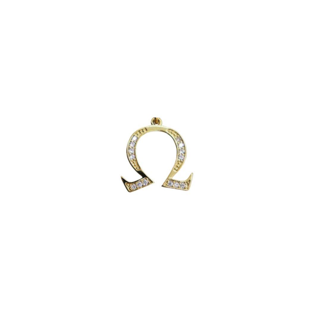 Transparent view of the Gold Cubic Zirconia Greek Life Charms | Omega