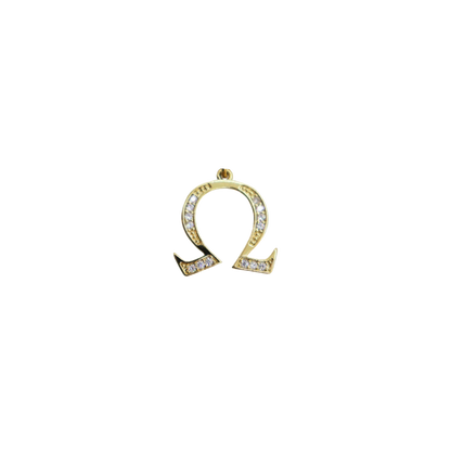 Transparent view of the Gold Cubic Zirconia Greek Life Charms | Omega