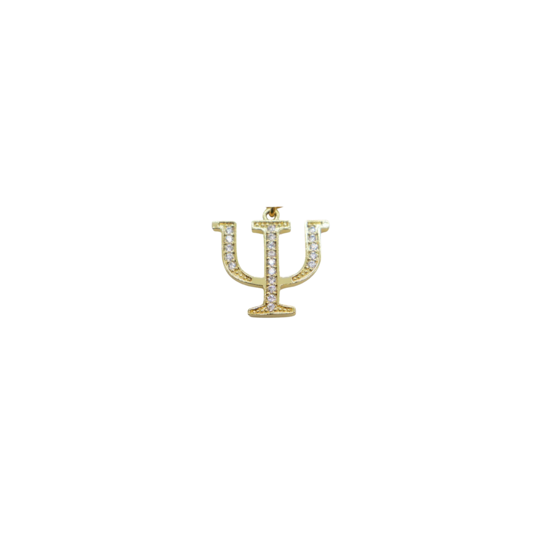 Transparent view of the Gold Cubic Zirconia Greek Life Charms | Psi