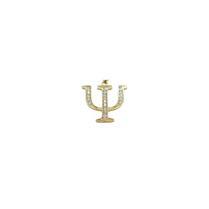 Transparent view of the Gold Cubic Zirconia Greek Life Charms | Psi