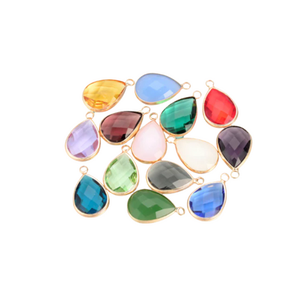 Gold Framed Large Teardrop Glass Charm | Assorted