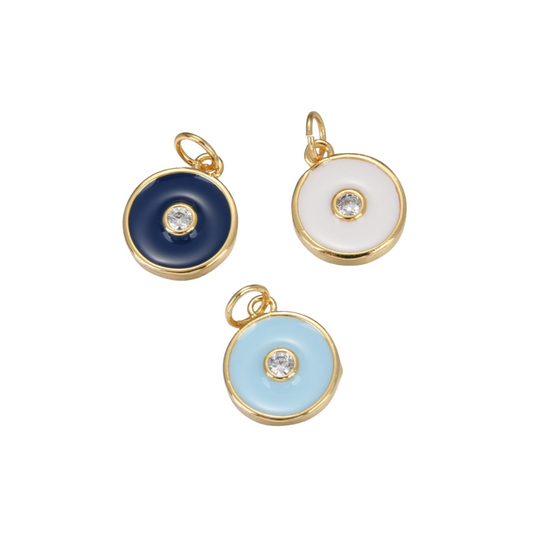 Gold 'Subtle Bling' | Round Color Disc with Cubic Zirconia Center Charm | Assorted