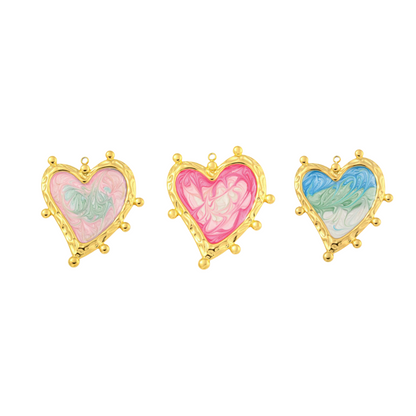 Front of three Gold Tie-Dye Heart Charm | Assorted