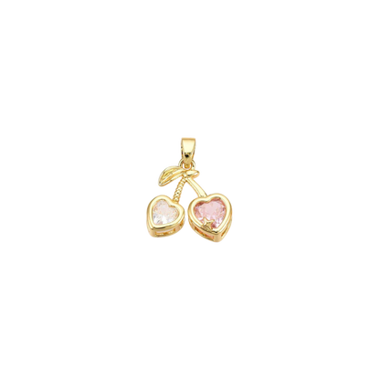Transparent front view of the Gold Sweetheart Cherry Micro Pave Charm