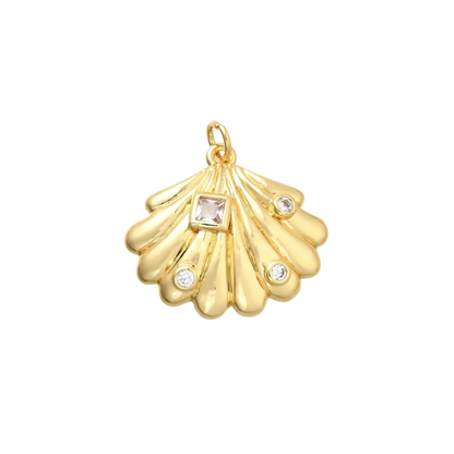Front view of the Gold Lyra Shell with Cubic Zirconia Charm
