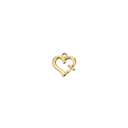 Gold Heart Cross Charm