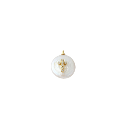 Gold Freshwater Pearl Cross Charm