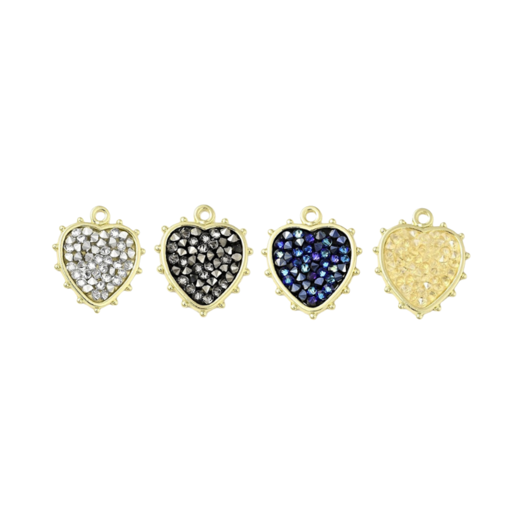 Front of four Gold Rhinestone Heart Charm