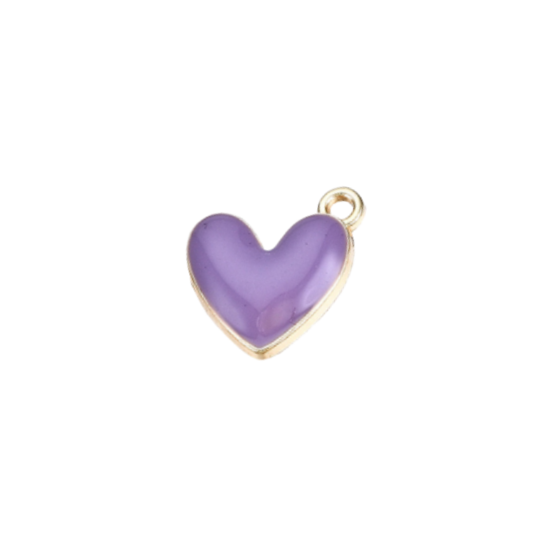 Purple heart-shaped pendant with gold border on a white background