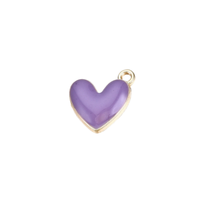 Purple heart-shaped pendant with gold border on a white background