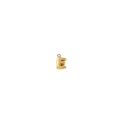 Gold letter 'E' pendant on a white background