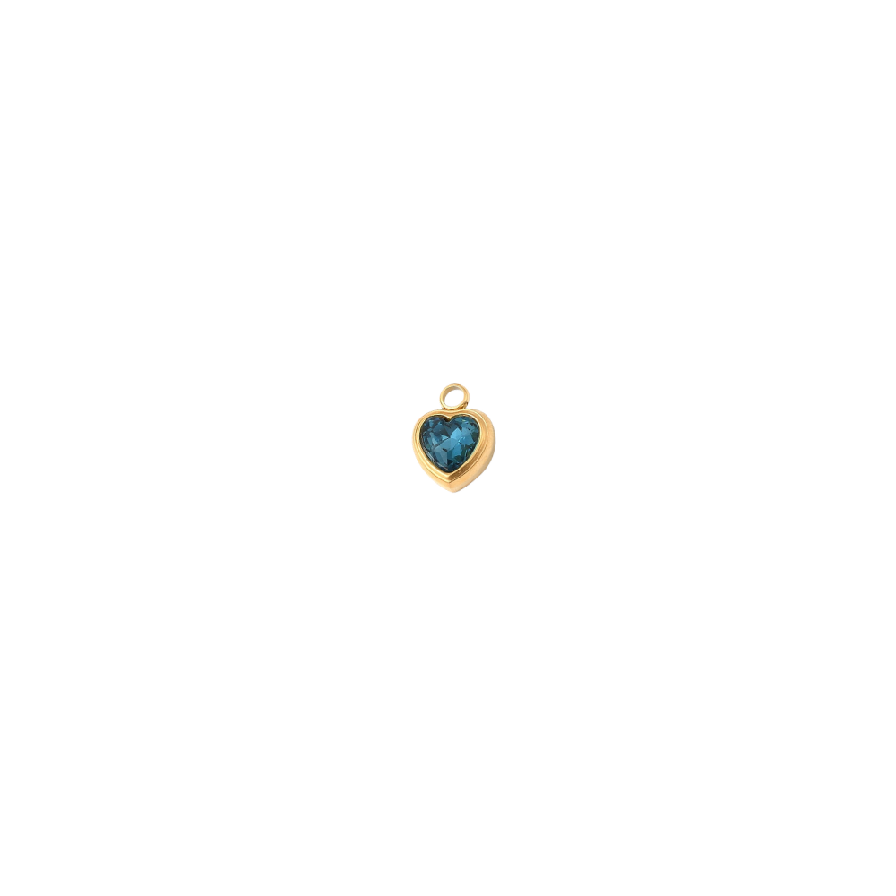 Gold Heart Gemstone Charm - Waterproof Stainless Steel - Assorted