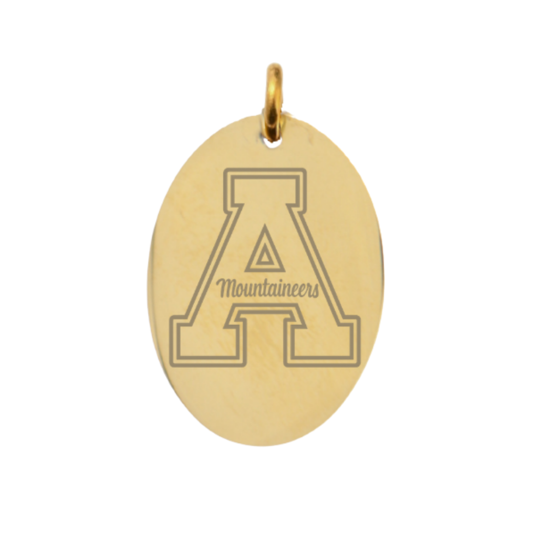Appalachian State University Large Gold Oval Charm - APP State "A" Logo