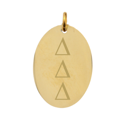 Delta Delta Delta Large Gold Oval Sorority Charm - Vertical Stacked Greek Letters | Waterproof, Hypoallergenic & Tarnish Resistant