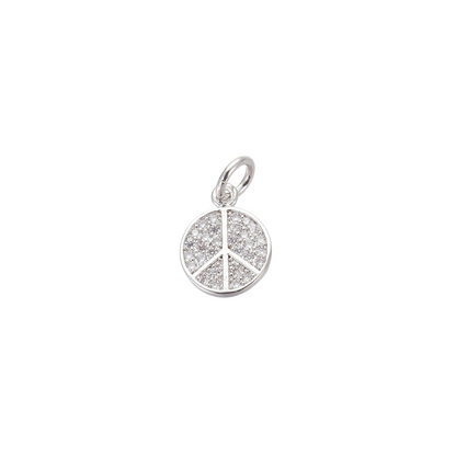 Front view of the Silver Peace Sign with Cubic Zirconia Charm