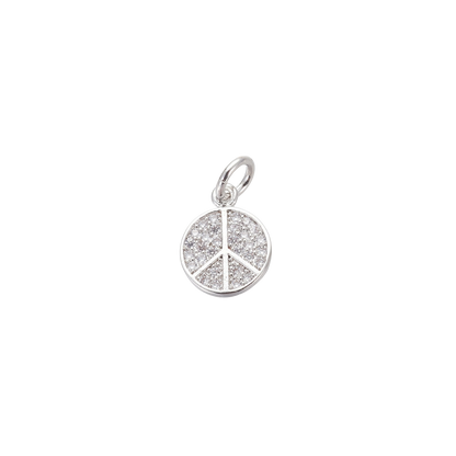 Transparent view of the Silver Peace Sign with Cubic Zirconia Charm