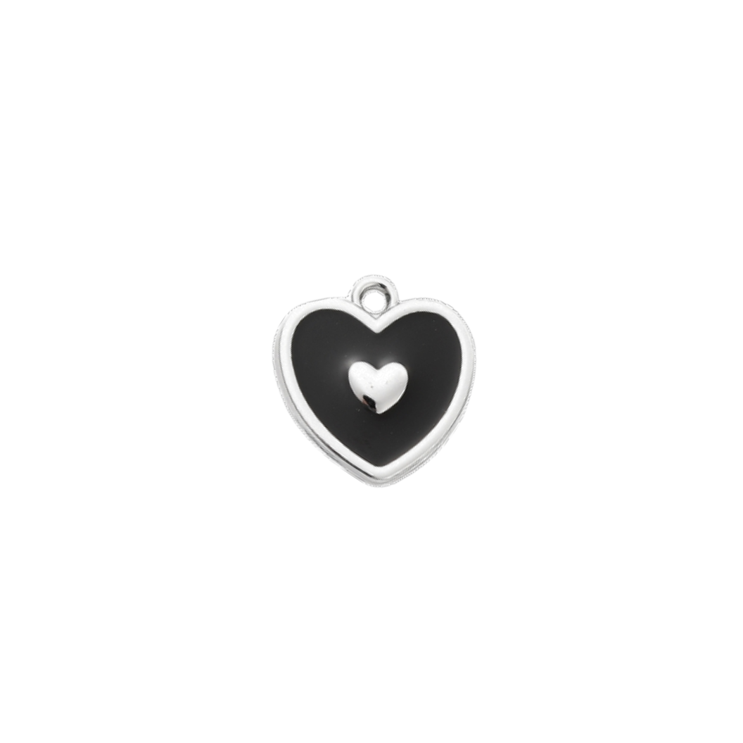 Transparent view of the Silver Heart on Heart Charm | Assorted | Black