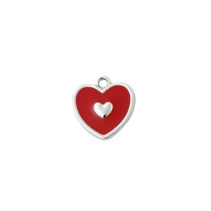 Transparent view of the Silver Heart on Heart Charm | Assorted | Red