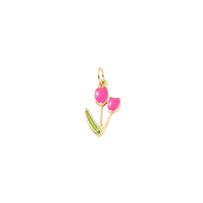Transparent view of the Gold Springtime Bloom Tulip Charm | Hot pink