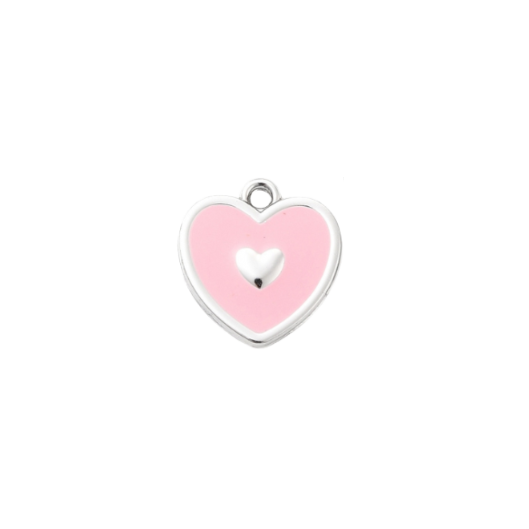 Transparent view of the Silver Heart on Heart Charm | Assorted | Pink