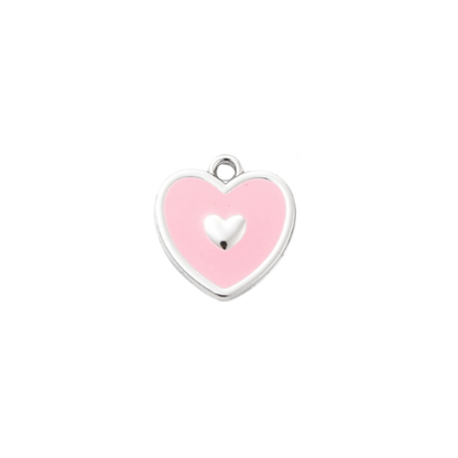 Transparent view of the Silver Heart on Heart Charm | Assorted | Pink